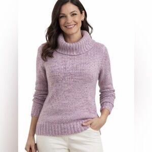 Talbots Wool Silk Mohair Blend Chunky Cowl Neck Sweater Lavender Purple Size XL